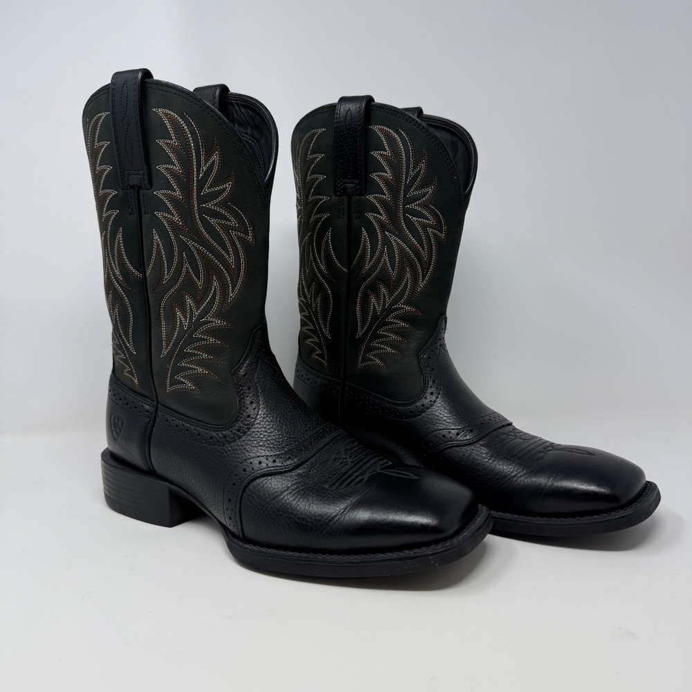 Ariat Sport Western Black Leather Cowboy Boots Square Toe 10016292 Mens 8D